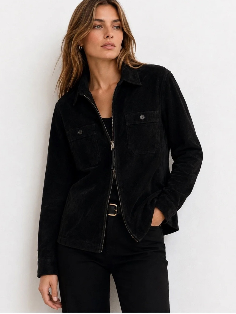 $525 LAUREN RALPH LAUREN SUEDE LEATHER ZIP SHIRT JACKET